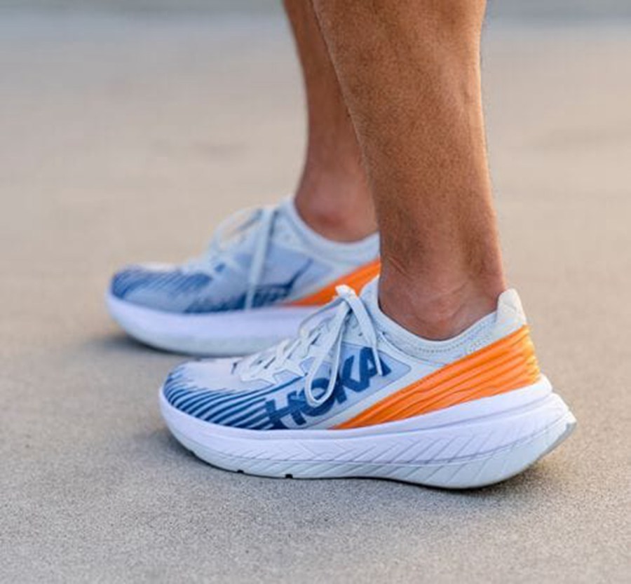 Running Shoes Mens - Hoka One One Carbon X-SPE - White/Blue - TIOMPKG-06